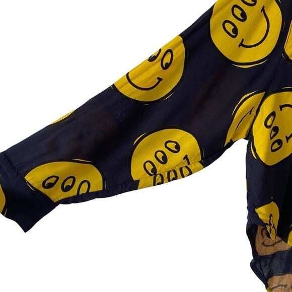 Lazy Oaf London Happy Face Navy Blue Yellow Button Down Shirt One Size o/s - Picture 5 of 9